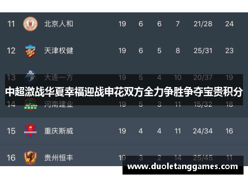 中超激战华夏幸福迎战申花双方全力争胜争夺宝贵积分